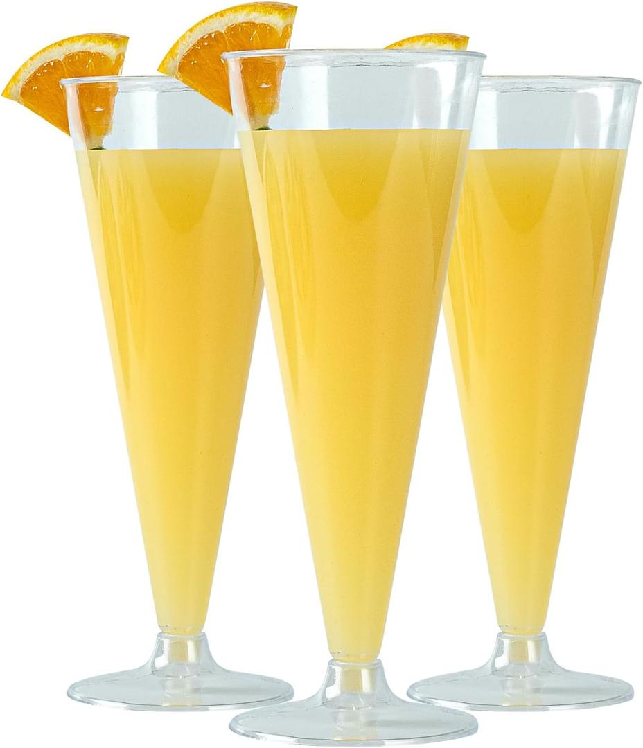 Restaurantware RW Base 6.5 Ounce Toasting Glasses 20 Disposable Champagne Flutes - With A Removal Base Premium Clear Plastic Cocktail Glasses Serve Sparkling Wine For Parties