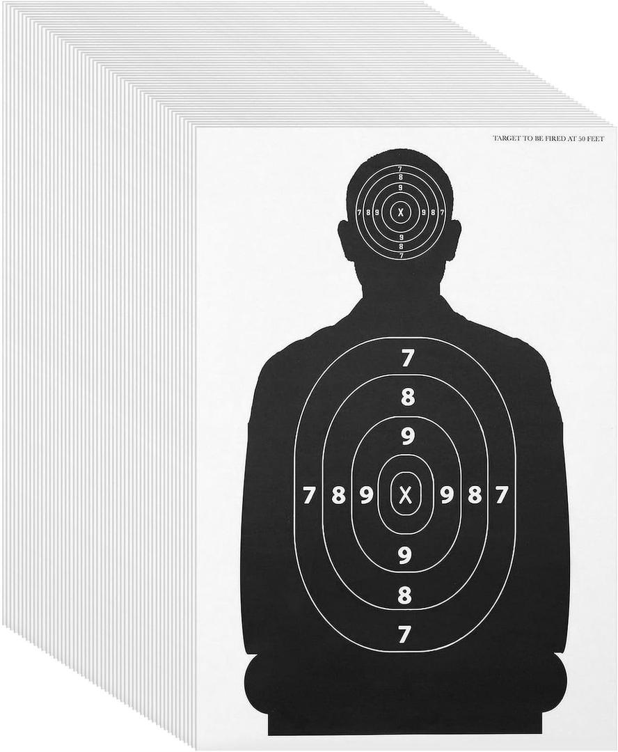 Maplefield 50 Pack Bulk Paper Targets for Shooting Range, Silhouette for Target Practice Using Firearms Such as Handguns, SMGs, Rifle, Hunting Rifles, Shotguns and More (17 x 25 Inches)