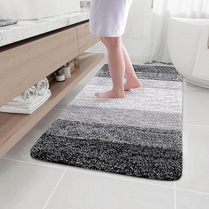 Arotive Microfiber Bathroom Rugs, Shaggy Soft and Absorbent Bath Rug, Non-Slip, Thick Plush Machine Washable Dry Bath Mats for Bathroom, Tub and Shower, 44x32, Black, Rectangular