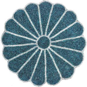Beaded Placemats Round 13" Hand-Beaded Placemats, Farmhouse Weave Place Mats, Rustic Braided Wicker Table Mats for Dining Table, Home, Wedding Single Pack (Teal Silver) - ALPHA Living HOME