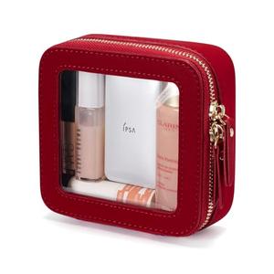 Popvibe Clear Makeup Bag Travel Cosmetic Case Transparent Toiletry Bag with Zipper, Portable Make Up Organizer Traveling Compact Car Bag for Essentials, Red, Mini