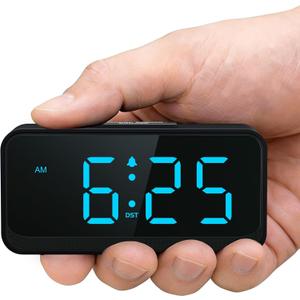 Battery Operated Small Alarm Clock: Digital Compact Large Display Cordless Clock for Bedroom Travel - Simple to Use for Seniors Teens Blue Digits