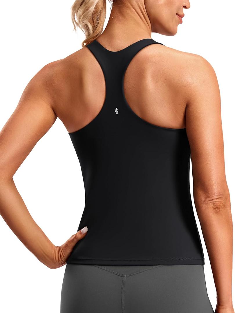 Soothfeel Womens Workout Tank Tops with Built in Bra Racerback Athletic Yoga Top High Neck Sports Gym Sleeveless Shirts (Small, Black)
