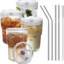 HIGIINC Iced Coffee Cups With Lids and Straws 4 Pcs, 16 OZ Unbreakable Glasses Drinking Set,Clear Plastic Cups Reusable Iced Coffee Tumbler with Lid and Straw, To Go Coffee Cups Dishwasher Safe