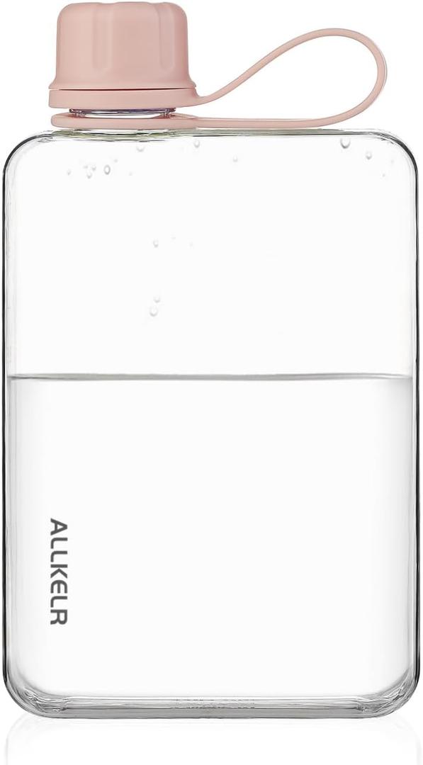 Portable Flat Water Bottle,BPA Free Reusable Tritan Plastic Travel Water Bottle Cup,Lightweight Leakproof Slim Water Bottle Fits Purse,Backpacking, Hiking (Pink, 17 oz)