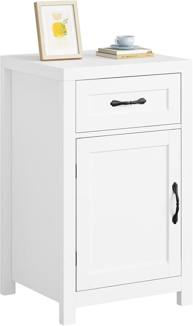 CARPETNAL Night Stand Nightstand with Drawer Storage Bed Side Table End Table Large Modern Wood Wide Bedside Stand Mid Century Night Stands for Bedroom Living Room Sofa Couch Home Office (White) (1 Piece)