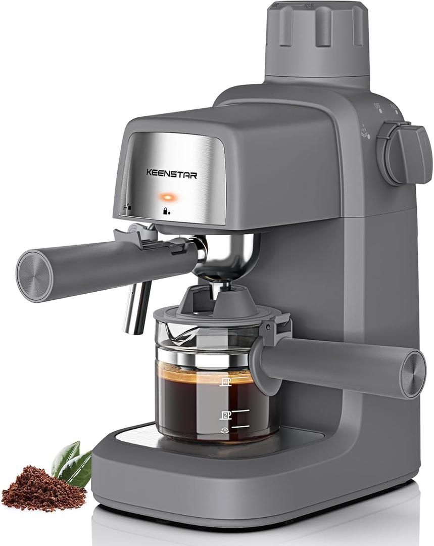 3.5Bar Espresso Machine with Milk Frother, 800W Compact Espresso and Cappuccino Machine with Preheating Function, 4 Cup Espresso Maker for Cappuccino or Latte, Gift for Coffee Lover (Grey)