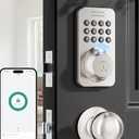 Ulecoce Fingerprint Keypad Deadbolt with Handle Set, Keyless Entry Door Lock, Door Locks for Front Door Lock Set, App Control, Auto Locking, Easy to Install, Satin Nickel