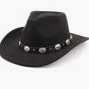 Women Men Classic Felt Wide Brim Western Cowboy & Cowgirl Cap Belt Buckle Retro Panama Hat Unisex Rolled up Caps
Large