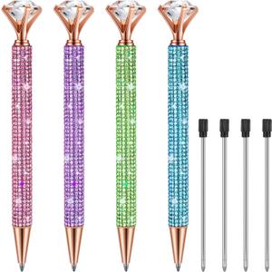 Lincia 4 Pcs Diamond Top Pens with Crystal Rhinestone Pen for Women Bling Ink Ballpoint with Replacement Refills Wedding Bridal Shower Favors for Birthday Party School Office Gift(Vintage Color)