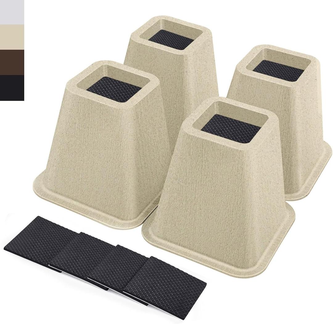 6 Inch Heavy Duty Bed Risers, Furniture Risers for Desk, Chair, Table or Sofa, Couch Lift Risers, Supports up to 2200 lbs per Leg(4 Pack Beige)