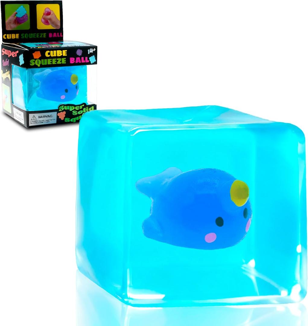 Cube Fidget Toy with Maltose Filling - Glow-in-The-Dark Unicorn Whale Inside, Squishy Sensory Toy, Stress Relief Toy for Halloween, Christmas & Birthday Gift