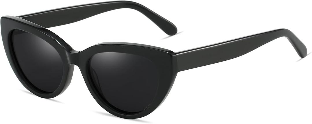 ZENOTTIC Trendy Polarized Women Sunglasses: Retro Cateye Shades for Ladies - Sun Glasses with UV400 Protection (C01 Black Frame - Black Lens)