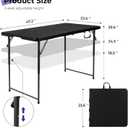 Byliable Folding Table 4 Foot Portable Heavy Duty Plastic Fold-in-Half Utility Table Small Indoor Outdoor Adjustable Height Folding with Carrying Handle, Camping and Party, Black