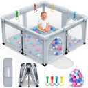OCATO Baby Playpen: Foldable Playpen for Babies and Toddlers Large Play Pen Portable Playpen Fence Indoor Outdoor Kids Safety Area Travel Play Yard with 1 Storage Bag 4 Handlers 50 Balls (50" 50")