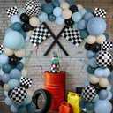 Generic Race Balloon Garland Arch Kit, Dusty Blue Black Balloons with Checkered Balloons for Race Theme Birthday Party Decorations Baby Shower Party Supplies