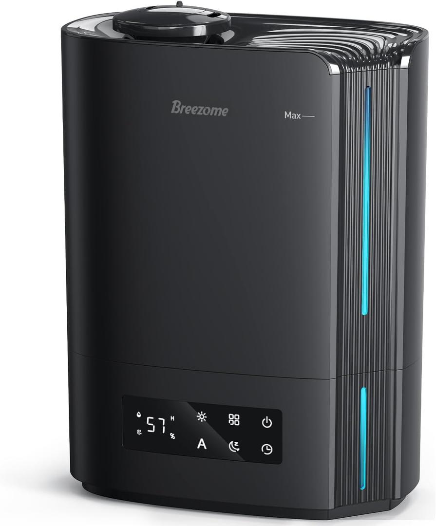 BREEZOME 6L Humidifiers for Bedroom Large Room & Essential Oil Diffuser, Ultrasonic Top Fill Cool Mist Humidifiers for Baby, Plants, Nursery Last up to 60 Hours, Smart Humidistat Control, Quiet, Black