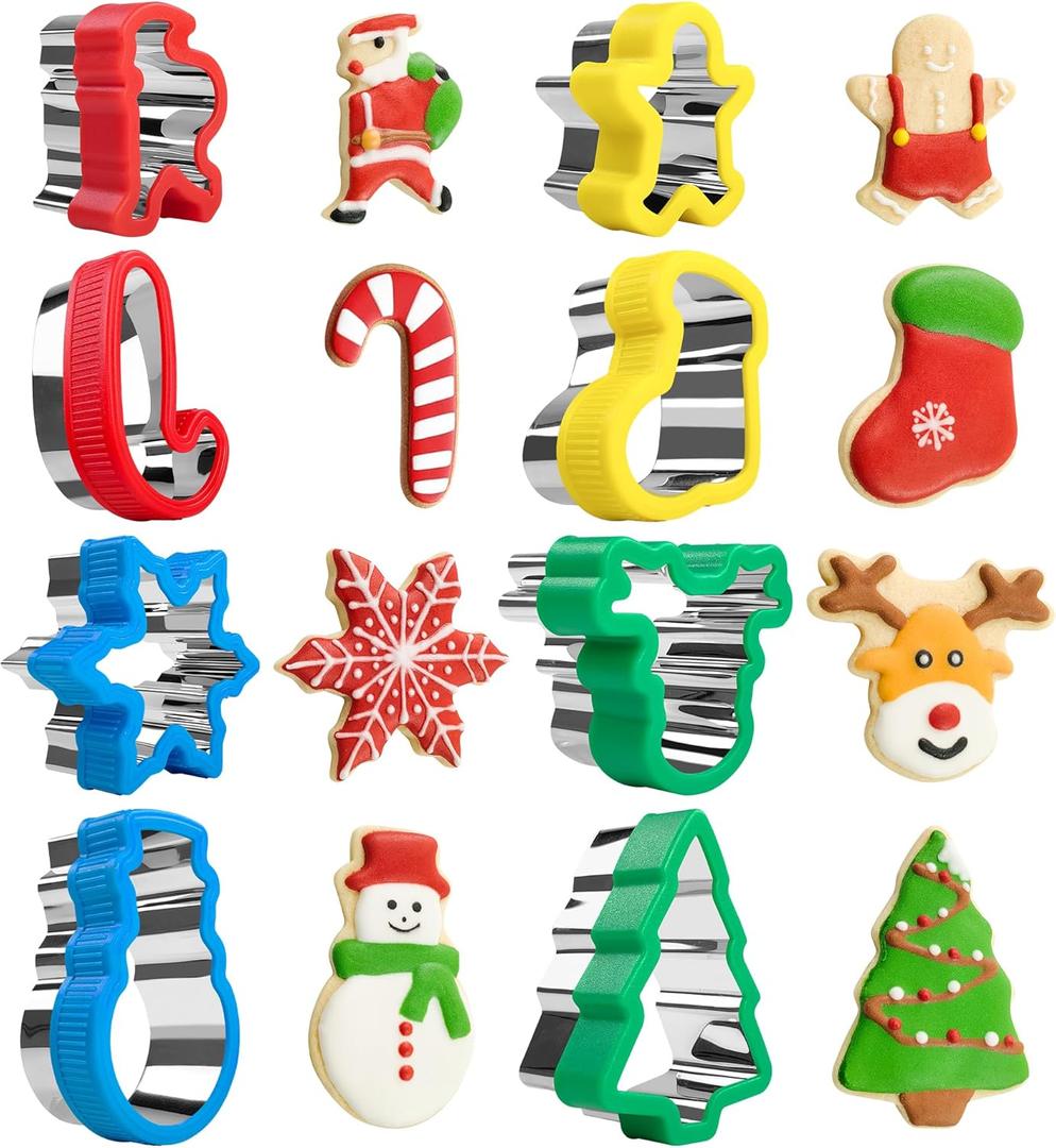 Christmas Cookie Cutters 8-Pc, Holiday Biscuit Cutters with Comfort Grip, Baking Cutter Molds, Holiday Decorative Party Supplies (Christmas-8Pcs)