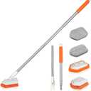 JEHONN 4-in-1 Tile Tub Scrubber with Long Handle, Upgraded Shower Cleaning Brush, 4 Different Function Scrub Brush Attachments Head for Bathroom, Bathtub, Floor, Wall, Baseboard