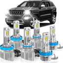 Fit for Jeep 2014-2017 Grand Cherokee Light Bulbs, High/Low Beam Fog Light Bulbs Combo, 800% Brightness CSP Chips, 6000K White, Efficient Heat Dissipation, Pack of 6
