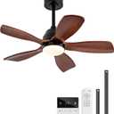 36 Inch Ceiling Fans with Lights and Remote, 5 Blades Wood Ceiling Fan with Light, Dimmable, Wall Switch, Reversible DC Motor, Modern Indoor Outdoor Ceiling Fans for Patios Bedroom