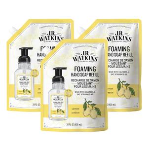 J.R. Watkins Foaming Hand Soap Refill, Moisturizing Foam Hand Wash, All Natural, Alcohol-Free, Cruelty-Free, USA Made, Lemon, 28 fl oz, 3 Pack