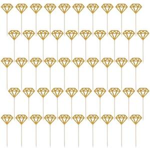 50 Pack Diamond Ring Cake Toppers Glitter Bridal Shower Cupcake Toppers Toothpicks for Wedding Engagement Anniversary Valentines Party Decorations (Gold)