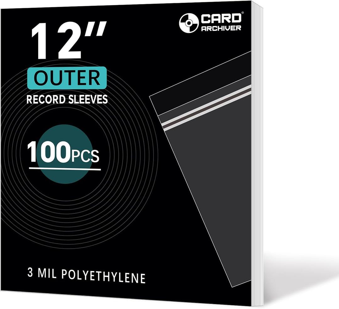 100 Pack 12 inch Vinyl Record Outer Sleeves - 3 Mil Crystal Clear Polyethylene with Adhesive Flap | Archival-Safe Protection for LP Album Storage & Display, Gatefold Compatible, Acid-Free