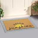 Tinideya 2 Pcs Summer Sunshine Door Mat Yellow Welcome Non Slip Coir Mats Stripe Floor Layering Doormats Seasonal for Front Porch Entryway Decor(Sunshine)