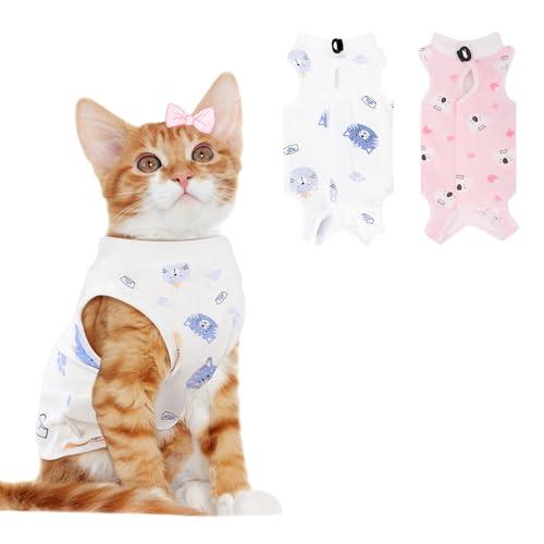 2 PCS Cat Recovery Suit Female Cat Onesie for Cats After Surgery Spay Abdominal Wounds, Kitten Recovery Suit Female Breathable E-Collar Alternative Kitten Onesie Anti Licking Large
