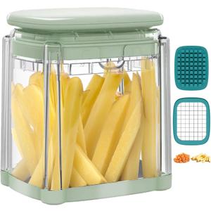 French Fry Cutter, Solucky Potato Onion Cutter, Professional Homestyle Vegetable Chopper Dicer, Great for Potatoes Carrots Cucumbers Zucchini Peppers 3/8 inch Blade(Only 1 Blade) (Liveable Green)