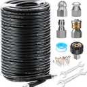 West Bay 200FT Sewer Jetter Kit for Pressure Washer, 5800PSI Drain Cleaner Hose 1/4 Inch NPT, Corner, Rotating and Button Nose Sewer Jetting Nozzle Waterproof Tape Pearl Corsage Pin with 2Pcs Spanner