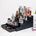 Wooden Cologne Organizer for Men, 4 Tier Cologne Display Shelf with Drawer, Perfume Holder for Women, Large Capacity Perfume Stand Organizer for Dresser Bathroom, Black