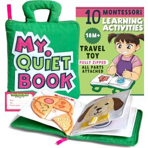My Quiet Book - Toddler Plane Activities, Car Airplane Montessori Busy Board Book for Toddlers 1-3 - No Parts to Get Lost - Gifts for 1 2 3 4 Year Old Girl, Birthday Gifts Toys Age 2-4 (Green)