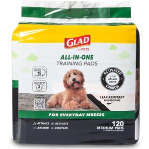 Glad for Pets Black Charcoal Puppy Pads - Super Absorbent Disposable Dog Pee Pads, Potty Training Pads, and Pet Supplies - Grey Dog Pee Pads for Crate Training and Indoor Use 17.5" x 23.5" - 120 Count