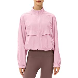 Locachy Women's Lightweight Zip Up Athletic Jacket Stand Collar Windproof Sun Protection Workout Outdoor Jacket (Pink, S)
