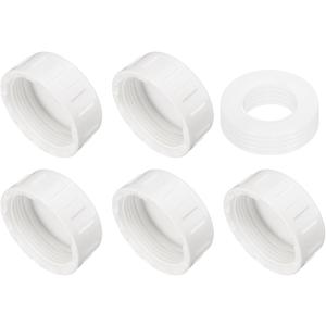 uxcell 5Pcs 1-1/2 Inch PT Female Thread PVC Pipe Fitting Cap, Cleanout Water Drain End Caps, Pipe Plug Socket Fittings with Gasket for Water Heater Supply Lines, Plumbing, White