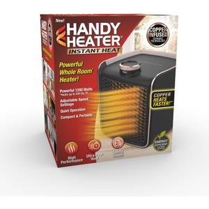 Handy Heater Instant Heat - Copper Infused Ceramic Technology Space Heater, 1200 Watts, Portable Heater for Office, Bedroom or Any Indoor Space, Adjustable Heat, Quiet & Cordless Personal Heater