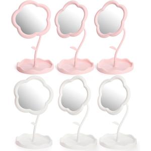 6 Pieces Flower Shaped Mirror, Multi-Angle Adjustable Spa Party Makeup Mirror, Compact Table Vanity Mirror with Jewelry Tray for Home Decor Sleepover Party Aesthetic Gift