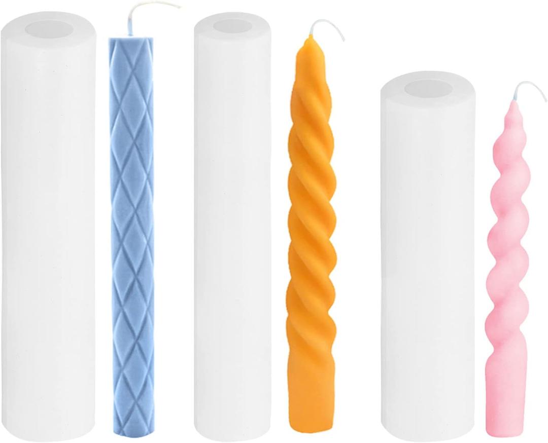 PATIKIL 3Pack Taper Candle Making Mold, 3D Spiral Taper Candle Mold Long Twisted Silicone Candle Mold Taper Candle Moulds for Candle Making Table Home Decor