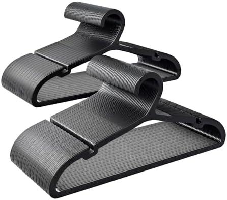 ABHENG 35 Pack Clothes Hangers, Non Slip Plastic Coat Hangers, Space Saving Hangers, Heavy Duty, Hanging Dry Wet Clothes, 16.4" x 8.3", Black, UAPY0580B