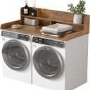 Piskyet Washer Dryer Countertop,2- Tier Laundry Countertop with Edge Rails,27.5" Depth x 54" Wood Countertop,Laundry Machine Topper for Laundry Room Organization and Storage(Rustic Brown)