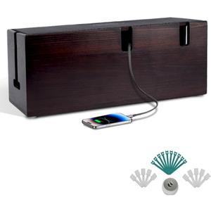 Natural Wood Cable Box. Cherry Color Large Cable Management Box, Cable Organizer Box, Perfect for Home, Office, or Desktop use. - Child and pet Safe Cable Box
