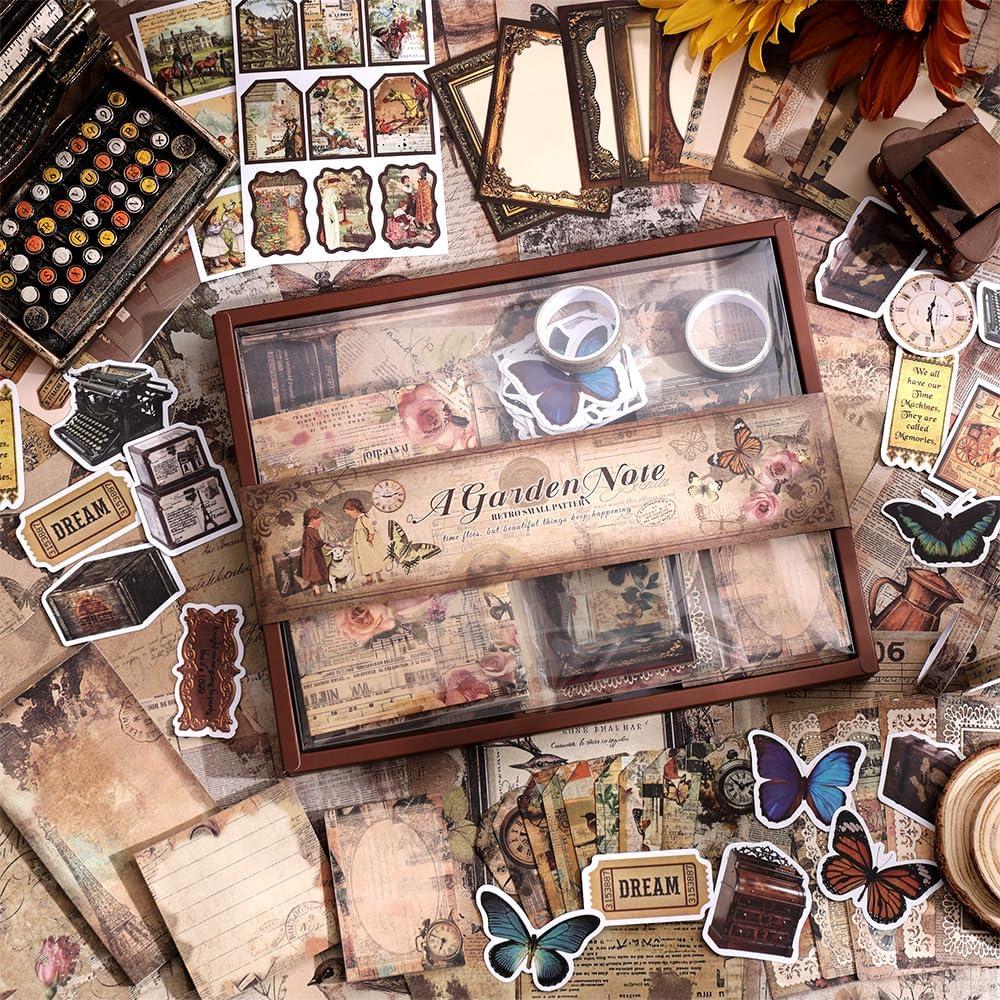 icceemee Scrapbooking Supplies Kit, Brown Garden Scrapbooking Kit for Bullet Junk Journaling, Stationery, A6 Grid Notebook, Flower DIY Journaling Supplies, Birthday Craft Gift for Teen Girls