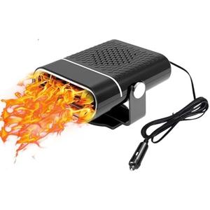 Portable Car Heater Defroster Plug-in Cigarette Lighter 12V 150W 360° Rotation Fast Heating Cooling Fan Small Air Heater Black
