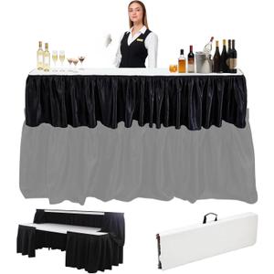 Portable Bar Top Riser Tables with Skirt, Black Skirt, 6 ft, White | Folding Bar Riser, Mobile Table Foldable Portable Risers, with Carry Case, for Events Banquets Weddings Picnics Home Party