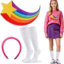 3Pcs Halloween Women Costume 2025 Accessories with Socks Stain Hot Pink Headband Large Rainbow Star Patch for Girls Cosplay