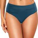 Talisea Women Full Coverage Bikini Bottoms - Mid Rise Bathing Suit Ruched Swim Bottom Swimsuit Swimwear (Small, Teal)