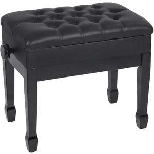Adjustable Height Piano Bench with Storage, Heavy Duty Wooden Piano Stool Keyboard Bench with PU Leather Cushion, Black