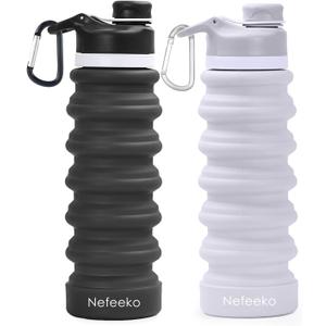 Nefeeko Collapsible Water Bottle, 26oz Silicone Foldable Water Bottles Leakproof BPA Free Travel Water Bottles with Carabiner, Portable Sport Water Bottles for Camping,Hiking Outdoor Indoor Sport